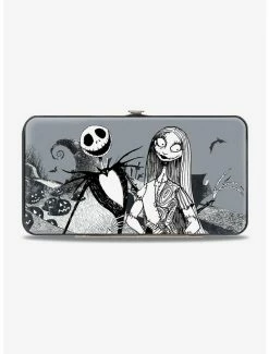 Hot Sale 😀 The Nightmare Before 🎄 Christmas Jack & Sally Greyscale Hinged Wallet 💯