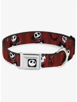 Deals 🔥 Nightmare Before 🎅 Christmas Jack Poses Bats Red Stripe Seatbelt Buckle 🐶 Dog Collar 🔥