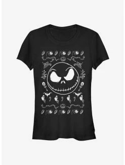 Buy 👍 The Nightmare Before 🔔 Christmas Jack Face Spooky Outline 👧 Girls T-Shirt ⌛