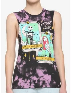 Promo ✔️ The Nightmare Before 🎄 Christmas Jack & Sally Tarot Cards Tie-Dye 👧 Girls Muscle Top 😀