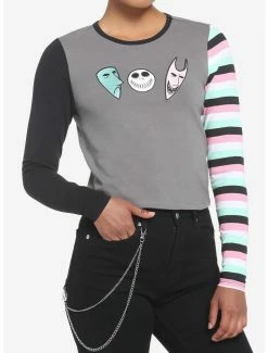 Cheap 🥰 The Nightmare Before 🎁 Christmas Oogie's Boys Contrast 👧 Girls Skimmer Long-Sleeve T-Shirt 🔔