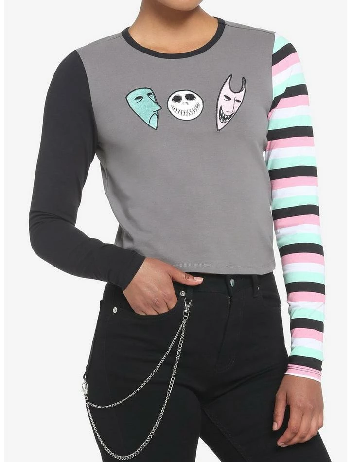 Cheap 🥰 The Nightmare Before 🎁 Christmas Oogie's Boys Contrast 👧 Girls Skimmer Long-Sleeve T-Shirt 🔔