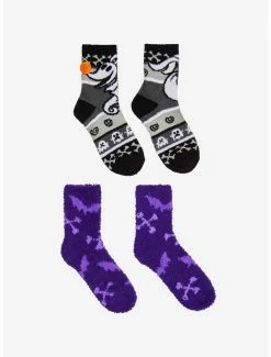 Promo 🤩 The Nightmare Before 🎅 Christmas Zero Bats Fuzzy 🧦 Socks 2 Pair 🎁