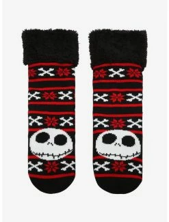 Brand new 👏 The Nightmare Before 🎅 Christmas Jack Holiday Stripe Cozy Slipper 🧦 Socks ✨