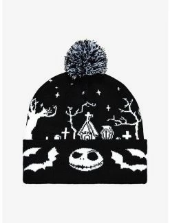 Outlet 💯 The Nightmare Before 🔔 Christmas Jack Graveyard Pom Beanie 💯