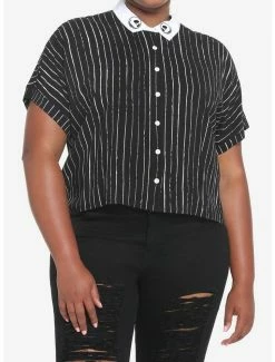 Flash Sale 🧨 The Nightmare Before 🔔 Christmas Jack Pinstripe 👧 Girls Woven Button-Up Plus Size 🧨