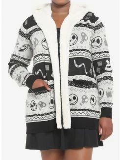 Discount 🧨 The Nightmare Before ❄ Christmas Fair Isle 👧 Girls Sherpa Cardigan Plus Size 🧨