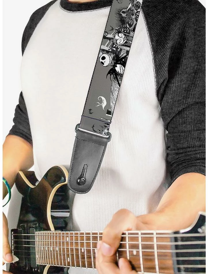 Deals ⌛ The Nightmare Before 🎁 Christmas Jack Sally Cemetery Scene Guitar Strap 🎁 - Image 2