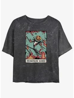 Coupon 😍 Disney The Nightmare Before 🎄 Christmas Jack Pumpkin King Card Mineral Wash 👧 Girls Crop T-Shirt 🌟