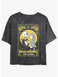 Hot Sale 🧨 Disney The Nightmare Before 🎁 Christmas The Lovers Tarot Card Mineral Wash 👧 Girls Crop T-Shirt 🤩