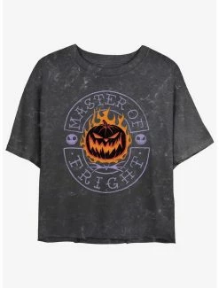 Hot Sale 😀 Disney The Nightmare Before 🎄 Christmas Master of Fright Mineral Wash 👧 Girls Crop T-Shirt 😀
