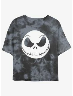Coupon 😉 Disney The Nightmare Before 🎄 Christmas Big Face Jack Tie-Dye 👧 Girls Crop T-Shirt 😀