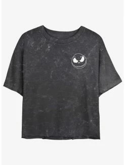 Budget 😉 Disney The Nightmare Before 🔔 Christmas Jack Skellington Pocket Mineral Wash 👧 Girls Crop T-Shirt ✨