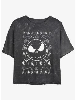 Discount 🔥 Disney The Nightmare Before 🎁 Christmas Jack Spooky Icons Mineral Wash 👧 Girls Crop T-Shirt 💯