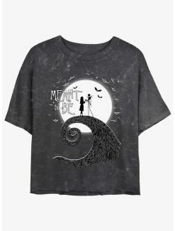Best Sale 😉 Disney The Nightmare Before 🔔 Christmas Jack and Sally Meant To Be Mineral Wash 👧 Girls Crop T-Shirt 😀