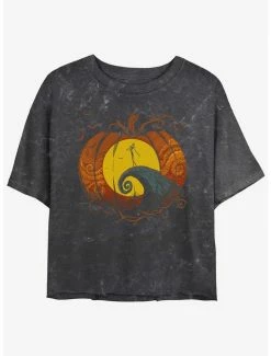 Best deal ⌛ Disney The Nightmare Before 🎁 Christmas Pumpkin King Lament Mineral Wash 👧 Girls Crop T-Shirt ✨