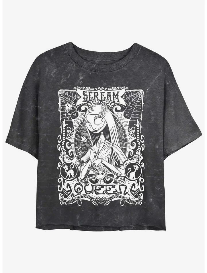 Best Pirce 😍 Disney The Nightmare Before ❄ Christmas Sally Scream Queen Mineral Wash 👧 Girls Crop T-Shirt 🥰