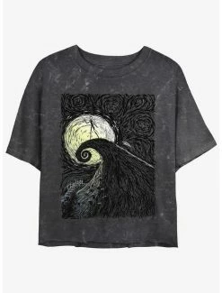 Promo 🥰 Disney The Nightmare Before 🔔 Christmas Jack On Spiral Hill Mineral Wash 👧 Girls Crop T-Shirt 🛒