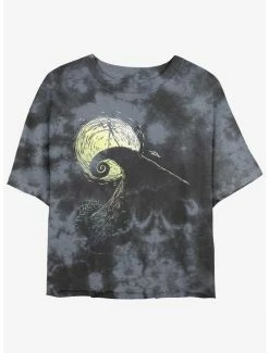 Hot Sale 🌟 Disney The Nightmare Before 🎁 Christmas Jack On Spiral Hill Tie-Dye 👧 Girls Crop T-Shirt ✔️