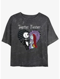 Promo ❤️ Disney The Nightmare Before 🎅 Christmas Jack and Sally Together Forever Mineral Wash 👧 Girls Crop T-Shirt 💯