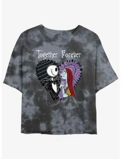 Budget ✔️ Disney The Nightmare Before 🔔 Christmas Jack and Sally Together Forever Tie-Dye 👧 Girls Crop T-Shirt 😍