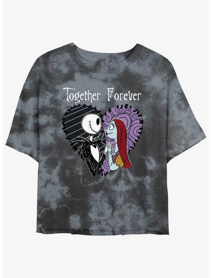 Budget โ๏ธ Disney The Nightmare Before ๐ Christmas Jack and Sally Together Forever Tie-Dye ๐ง Girls Crop T-Shirt ๐