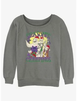 Outlet 👍 Disney The Nightmare Before 🔔 Christmas Season's Creepings Oogie, Jack, and Sally 👧 Girls Slouchy Sweatshirt 👍
