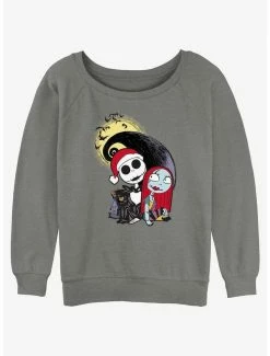 Coupon 🧨 Disney The Nightmare Before ❄ Christmas Santa Jack and Sally 👧 Girls Slouchy Sweatshirt 🔔