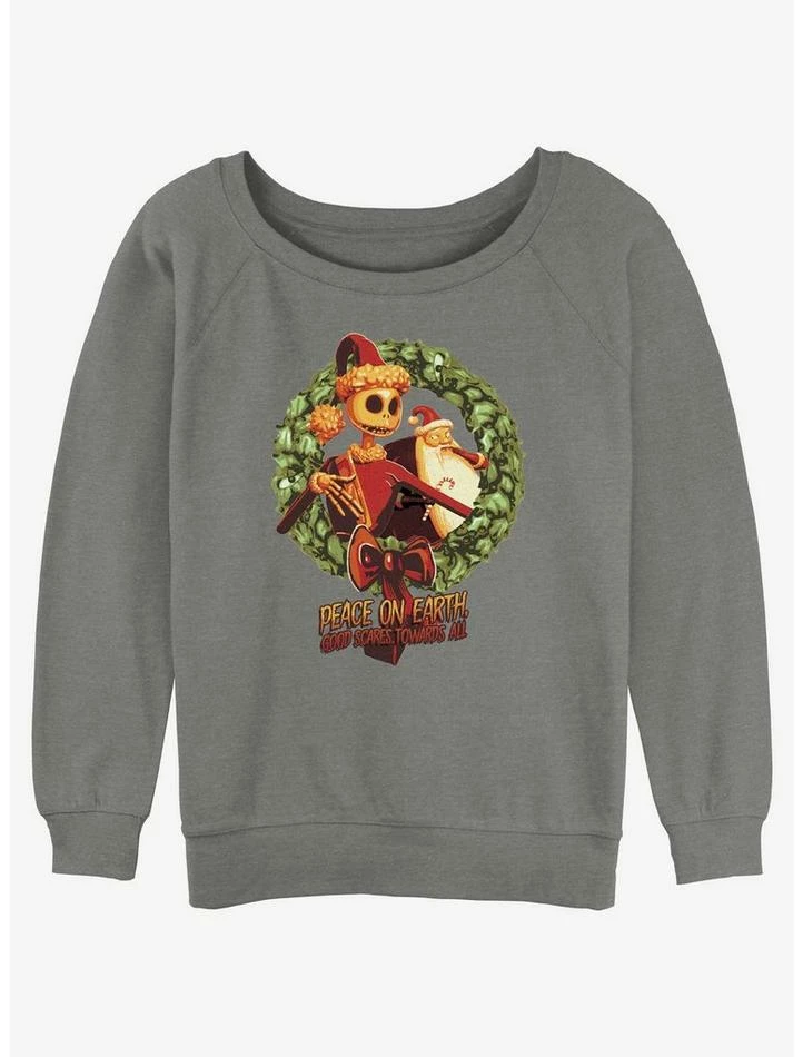 Buy ✔️ Disney The Nightmare Before 🎄 Christmas Santa Jack Peace On Earth Wreath 👧 Girls Slouchy Sweatshirt 😉