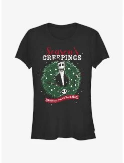 Cheapest 👏 Disney The Nightmare Before 🎁 Christmas Santa Jack Season's Creepings Wreath 👧 Girls T-Shirt 😍