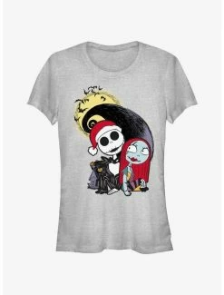 Discount ⌛ Disney The Nightmare Before 🎄 Christmas Santa Jack and Sally 👧 Girls T-Shirt ✨