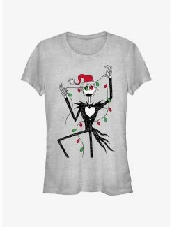 Best Pirce 🔥 Disney The Nightmare Before 🎄 Christmas Santa Jack 🎄 Christmas Lights 👧 Girls T-Shirt 👏